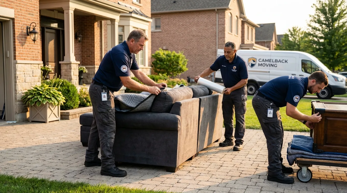 Large estate moving crew wrapping furniture in Sunderland, MA