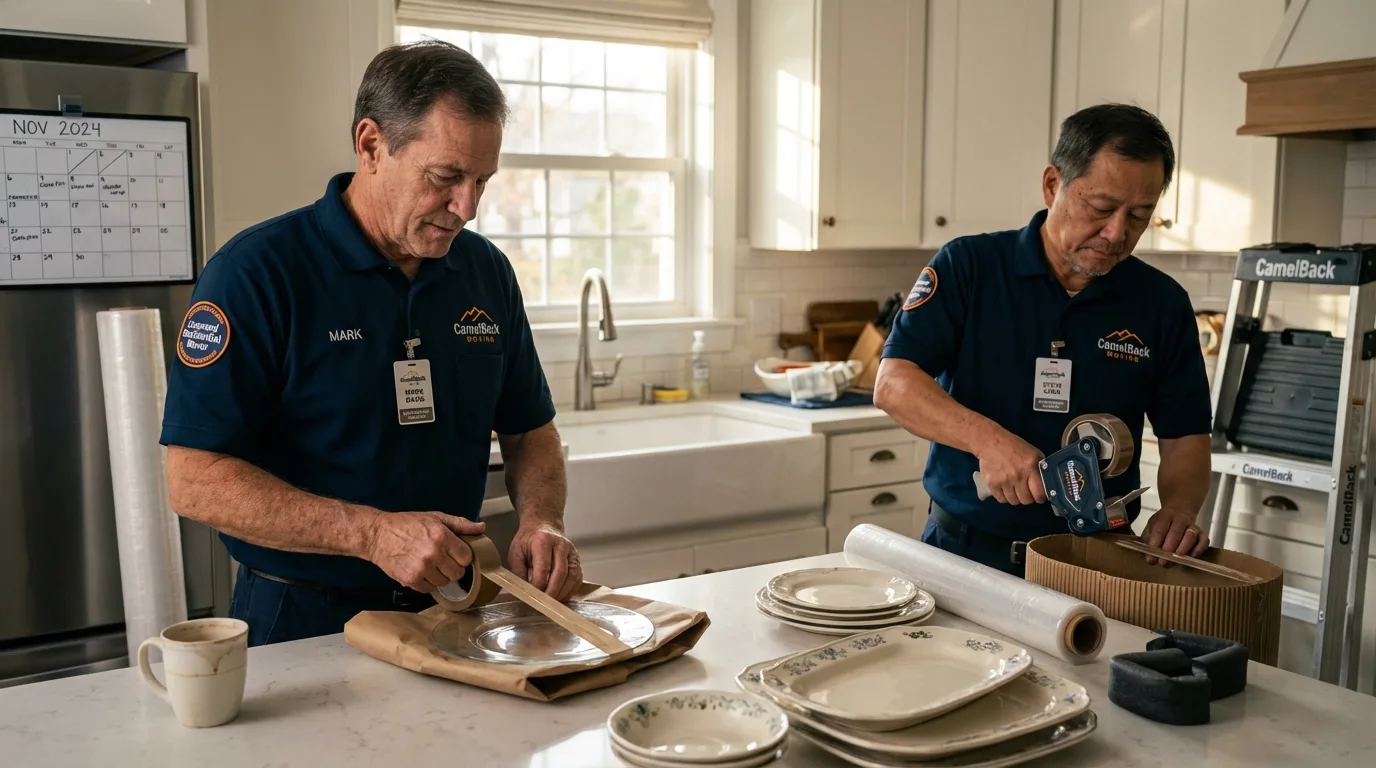 Professional crew packing kitchen dishware in Sunderland, MA